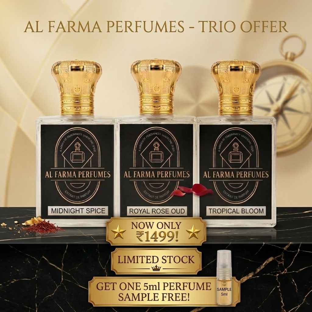 AL FARMA TRIO OFFER: 3 x 50ml Premium Perfumes + FREE 5ml Sample
